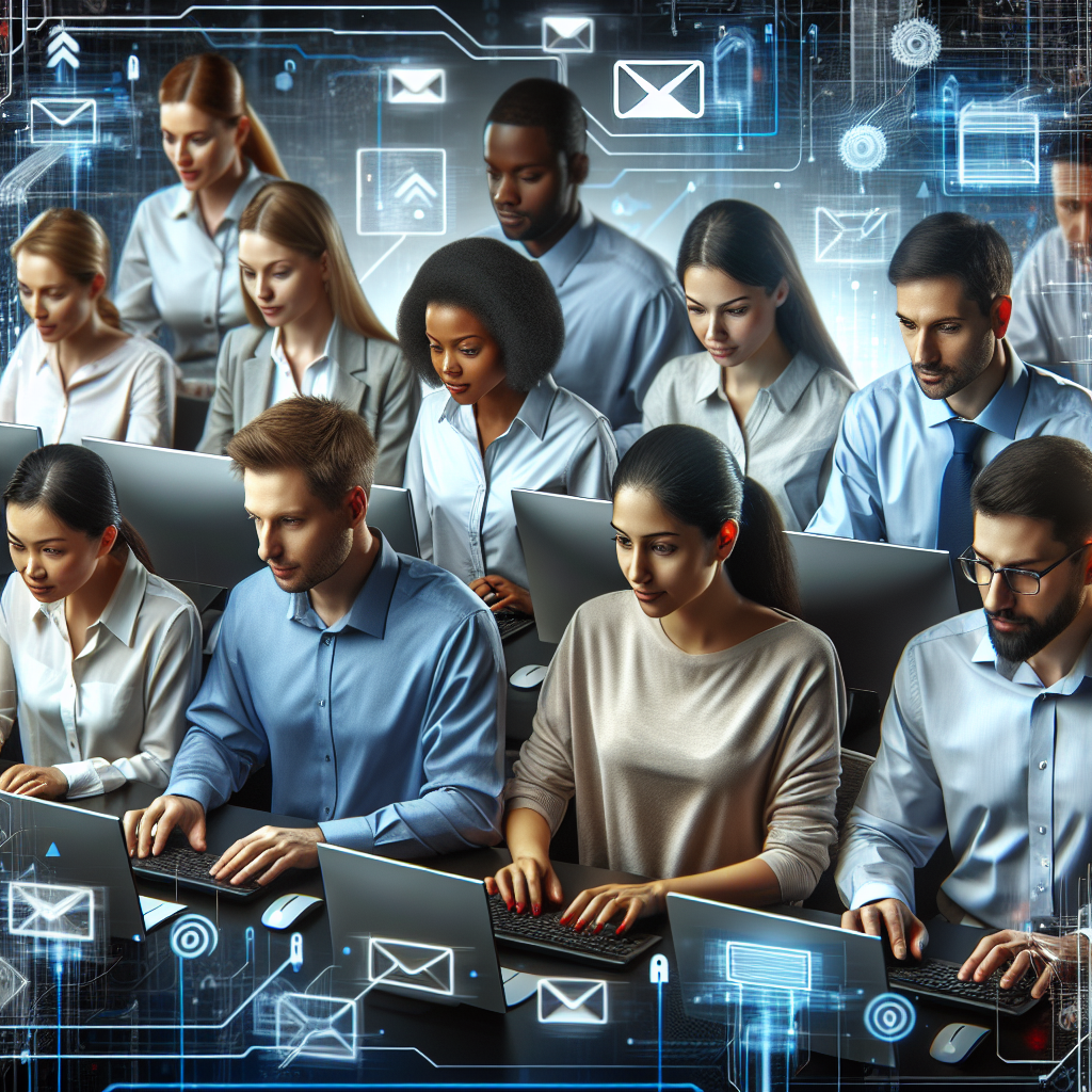Professionals collaborating on laptops with digital cloud migration graphics