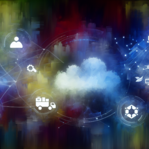 Illustration of industries connected with machine learning lines and Azure logo.