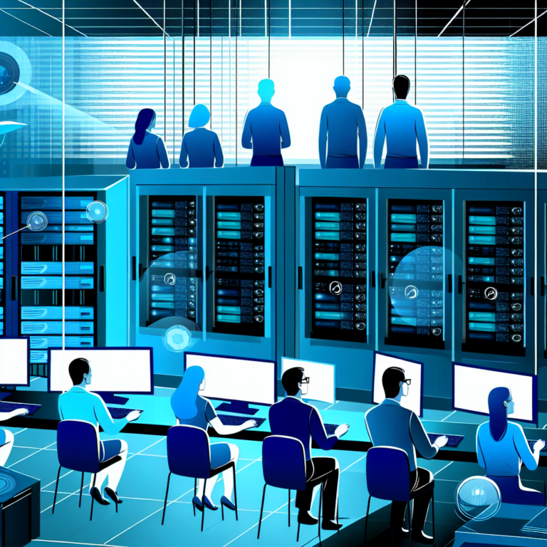 IT professionals analyzing a network with visible blind spots on monitoring screens
