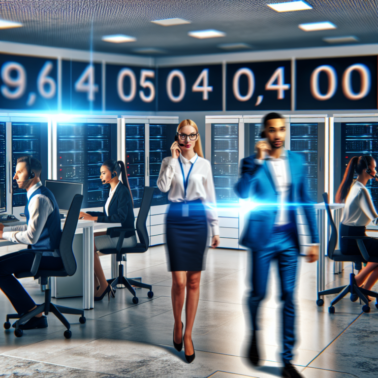 IT support team rapidly responding to a business client's call within 4 hours in a modern office setting.