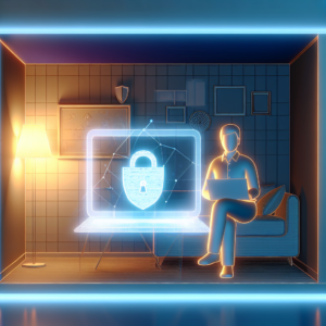 Remote worker using a laptop with a secure VPN connection in a home office