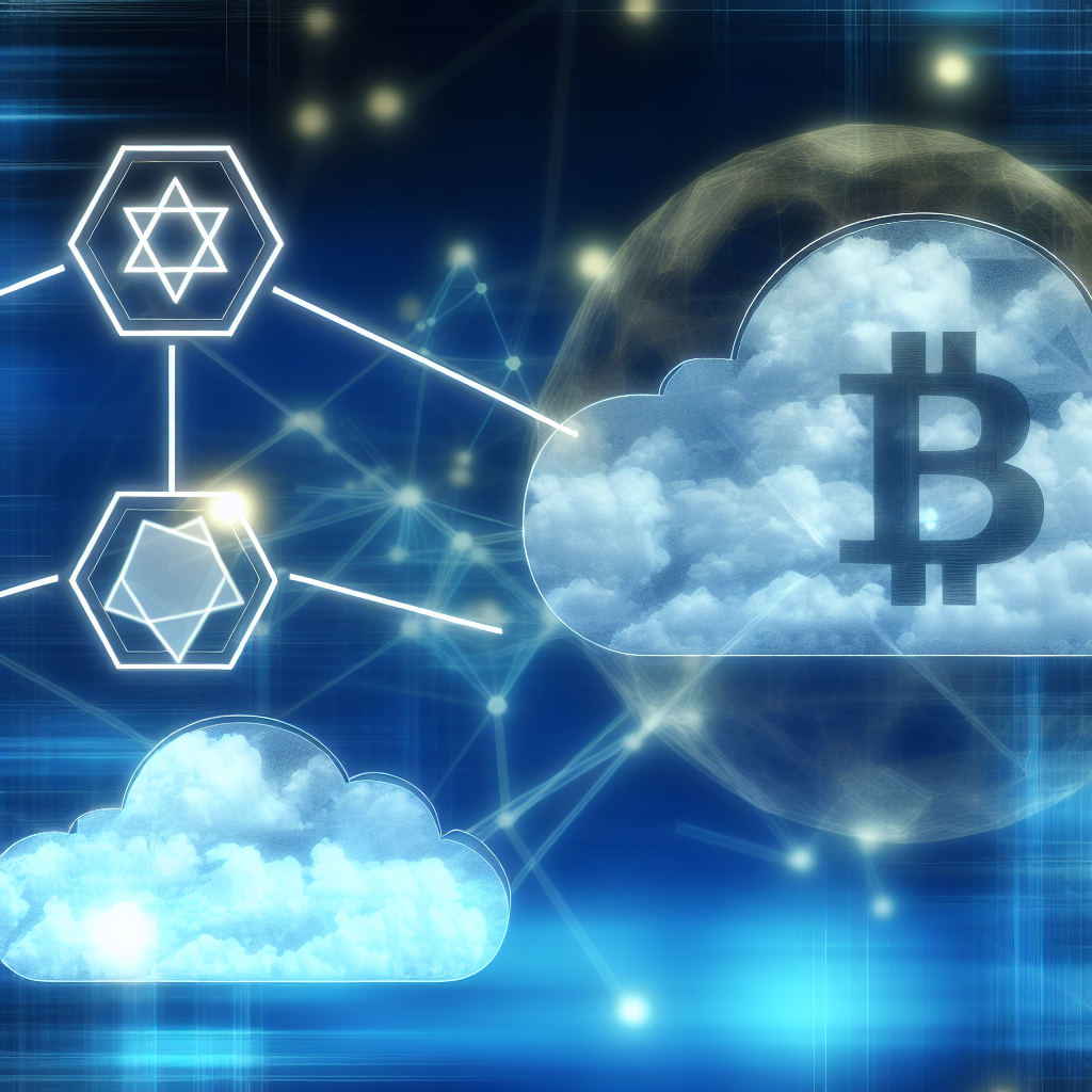 An illustration showcasing smart contracts and blockchain technology with the Microsoft Azure logo