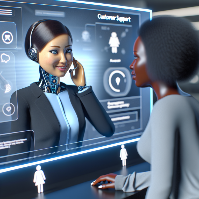 A friendly AI digital human customer service agent helping an online user in a modern digital environment