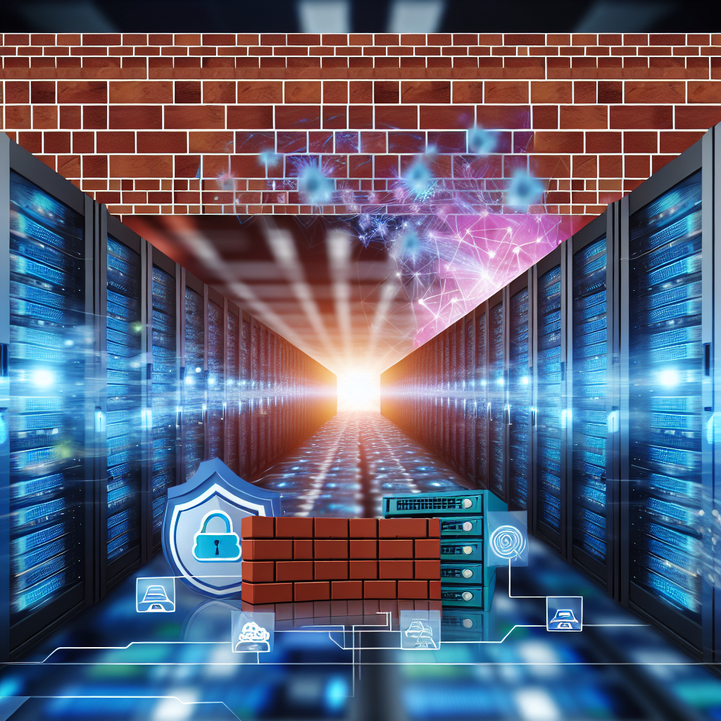 Illustration showing the transformation from a traditional brick firewall to a next generation digital firewall in a network environment.