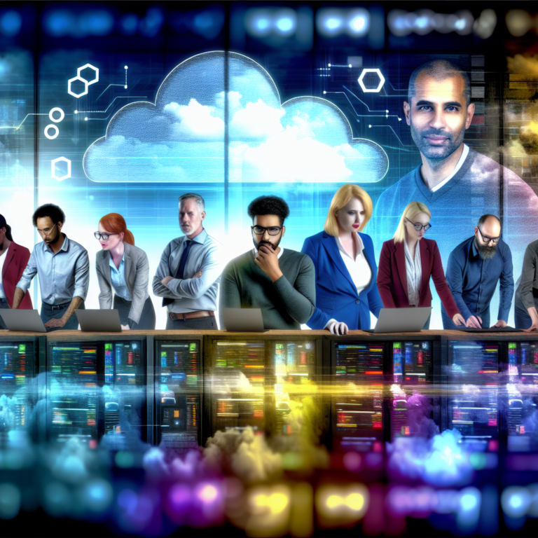 IT engineers fixing a Microsoft Azure cloud server outage in a modern office