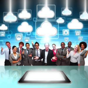 Business professionals selecting among various cloud service providers using a checklist