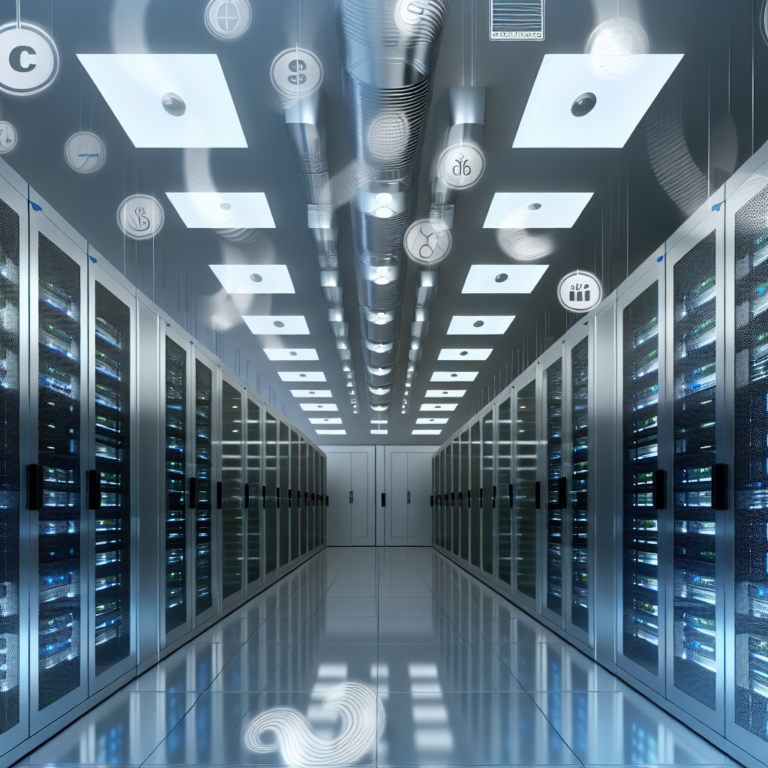 High-tech, energy-efficient data center interior highlighting cost-saving features