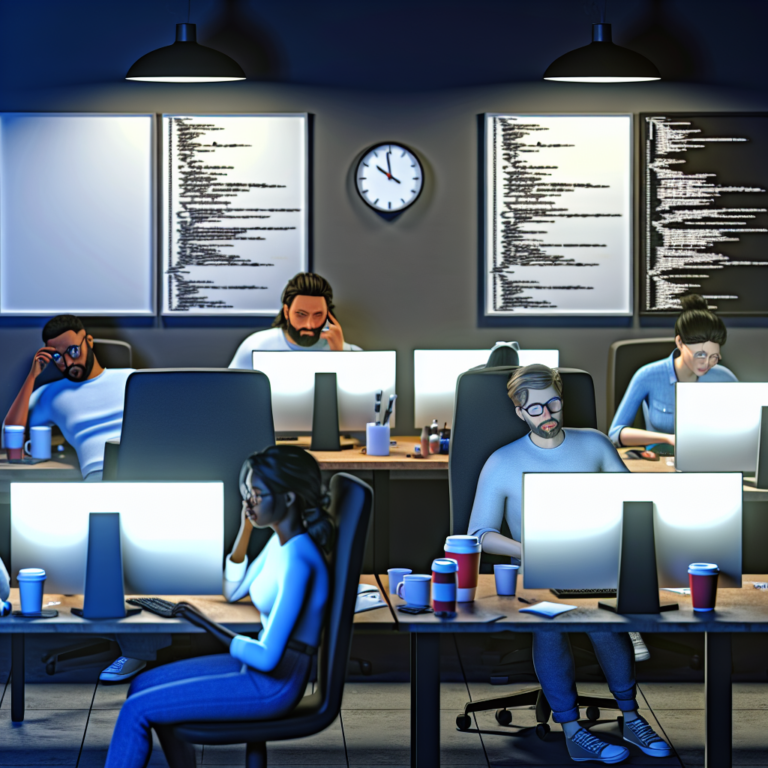 IT professionals collaborating late at night in an office to boost team efficiency