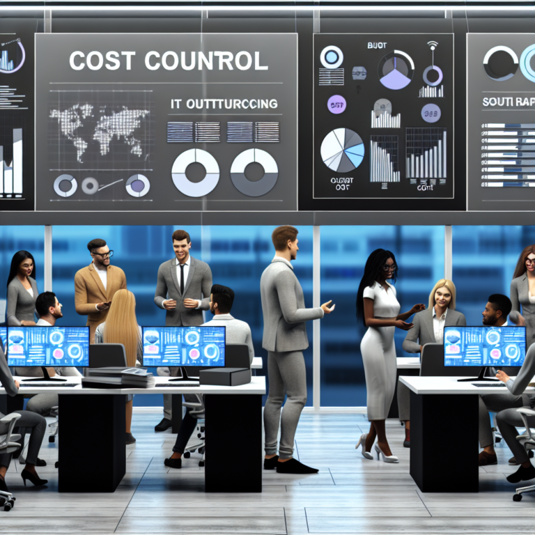 Team reviewing IT outsourcing contracts and cost analytics dashboards