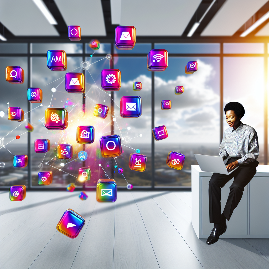 Business professional automating workflows with Power Automate and Microsoft app icons
