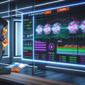 Professional reviewing real-time SD-WAN health metrics dashboard for network optimization