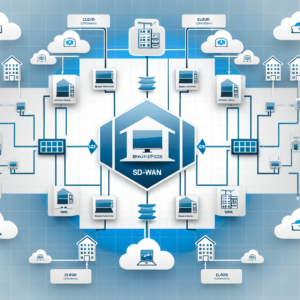 Infographic showing how SD-WAN connects branch offices to the cloud with dynamic routing and centralized management