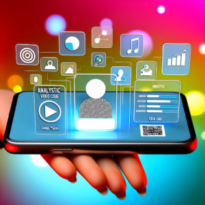 A digital business card on a smartphone showcasing interactive features and analytics icons