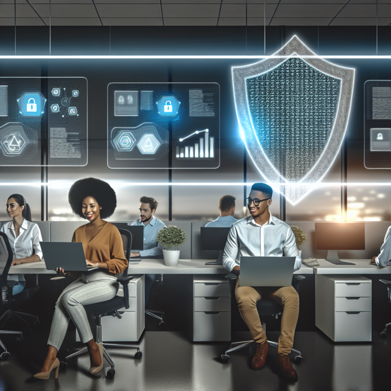IT professionals analyzing cybersecurity data and responding to a network attack in a modern office