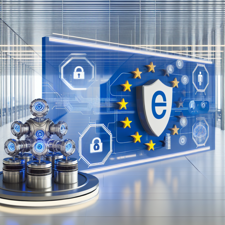 Responsible AI compliance with EU AI Act showcasing AI systems, EU flag, and security symbols