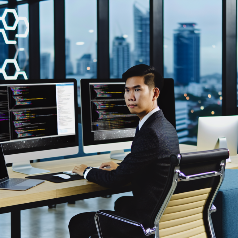 Changchun office building with digital security icons representing ISO27001 compliance in China