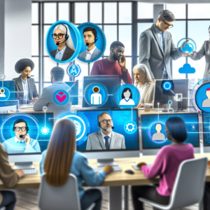 IT support professionals assisting users with network, remote desktop, and hardware problems in a modern office.
