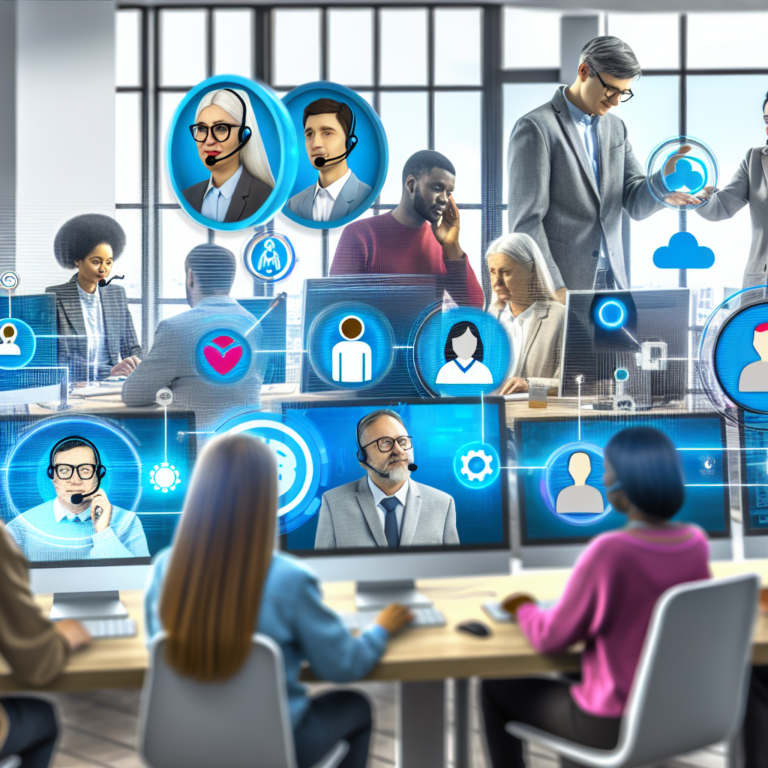 IT support professionals assisting users with network, remote desktop, and hardware problems in a modern office.