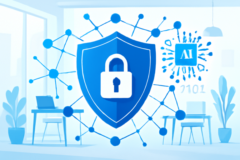 Illustration of digital shield and lock symbolizing AI social engineering attack prevention