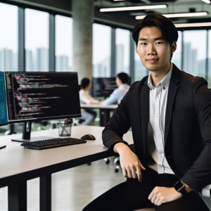 AI avatar interacting with business owners in Changchun with a high-tech city background