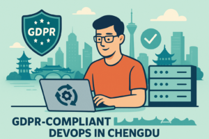 Chengdu city skyline with digital elements representing GDPR-compliant DevOps solutions