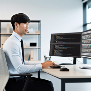 Employees in a Ningbo office working securely on laptops with Microsoft 365 China, surrounded by digital security icons