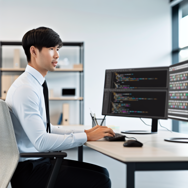 Employees in a Ningbo office working securely on laptops with Microsoft 365 China, surrounded by digital security icons