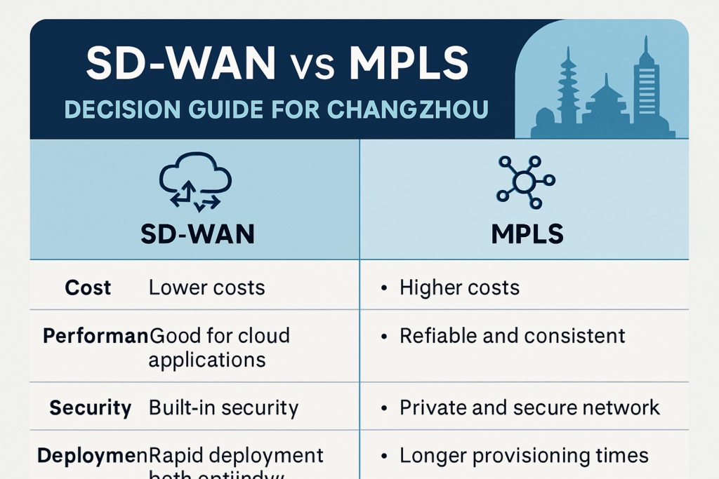 Visualization of Changzhou business district connected with digital SD-WAN and MPLS network lines