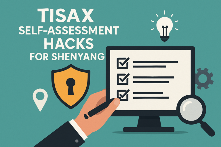 Shenyang office team working together on TISAX self-assessment with digital tools.