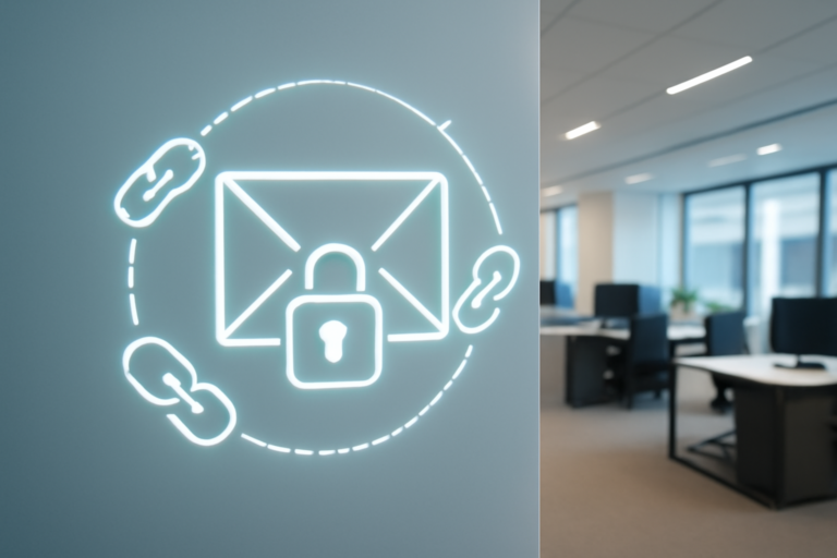 Abstract visual of secure mail connectors representing email security in a corporate environment