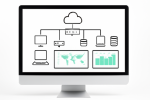 Visual representation of a modern enterprise network topology with real-time monitoring dashboards
