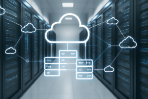 Server racks representing virtualization platforms and cloud computing