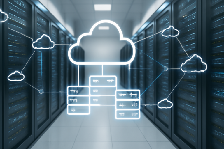Server racks representing virtualization platforms and cloud computing