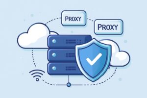 Illustration of a network server protected by cloud services and proxies to prevent 521 errors