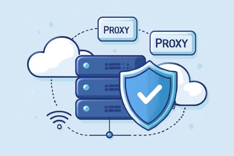 Illustration of a network server protected by cloud services and proxies to prevent 521 errors