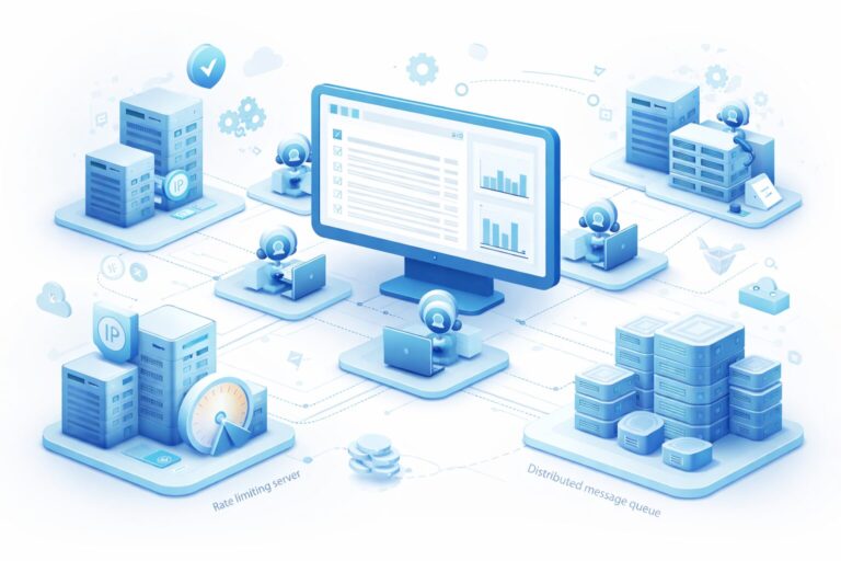 Diagram showing Go programming language distributed crawler components including worker pools, proxy IP pools, and message queues
