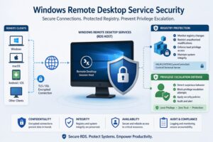 展示Windows远程桌面服务安全和注册表保护的专业插画