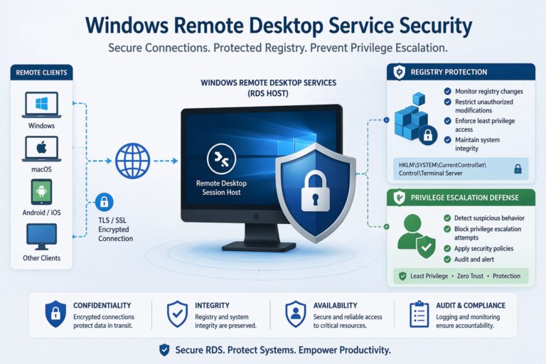 展示Windows远程桌面服务安全和注册表保护的专业插画