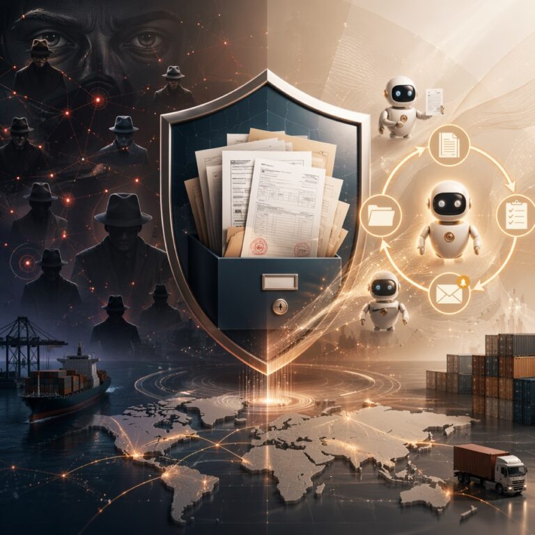 AI Agents在进出口单据中心实现自动归类与复核提醒的流程示意