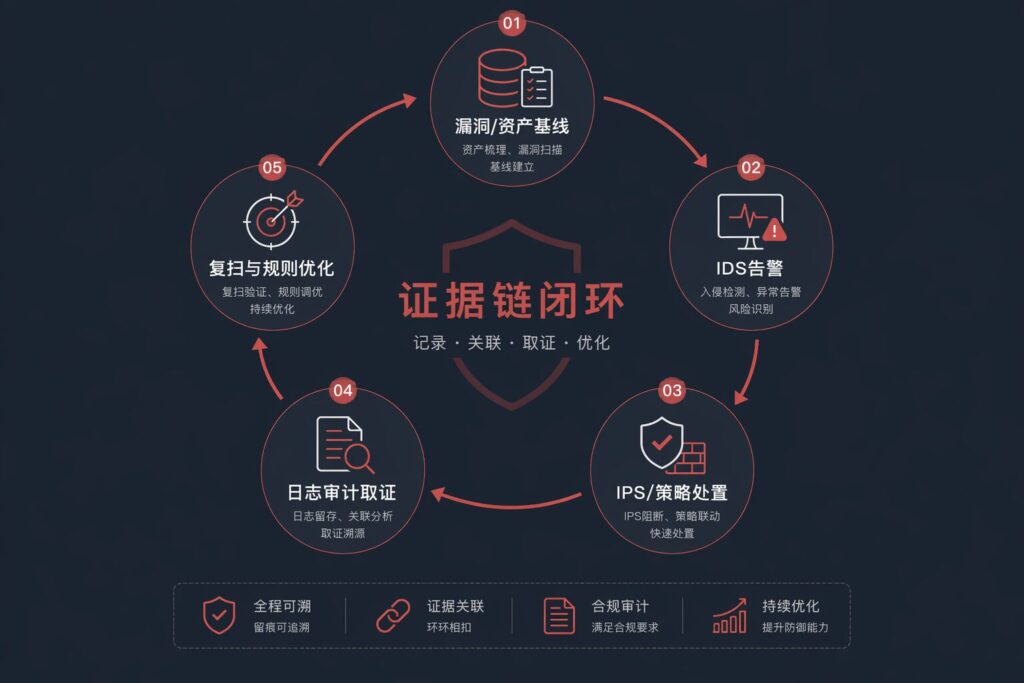 DELine evidence-chain diagram for vulnerability discovery, detection, response, and audit review