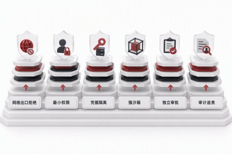 AI Agent 安全治理六层防御体系示意图 - DELine