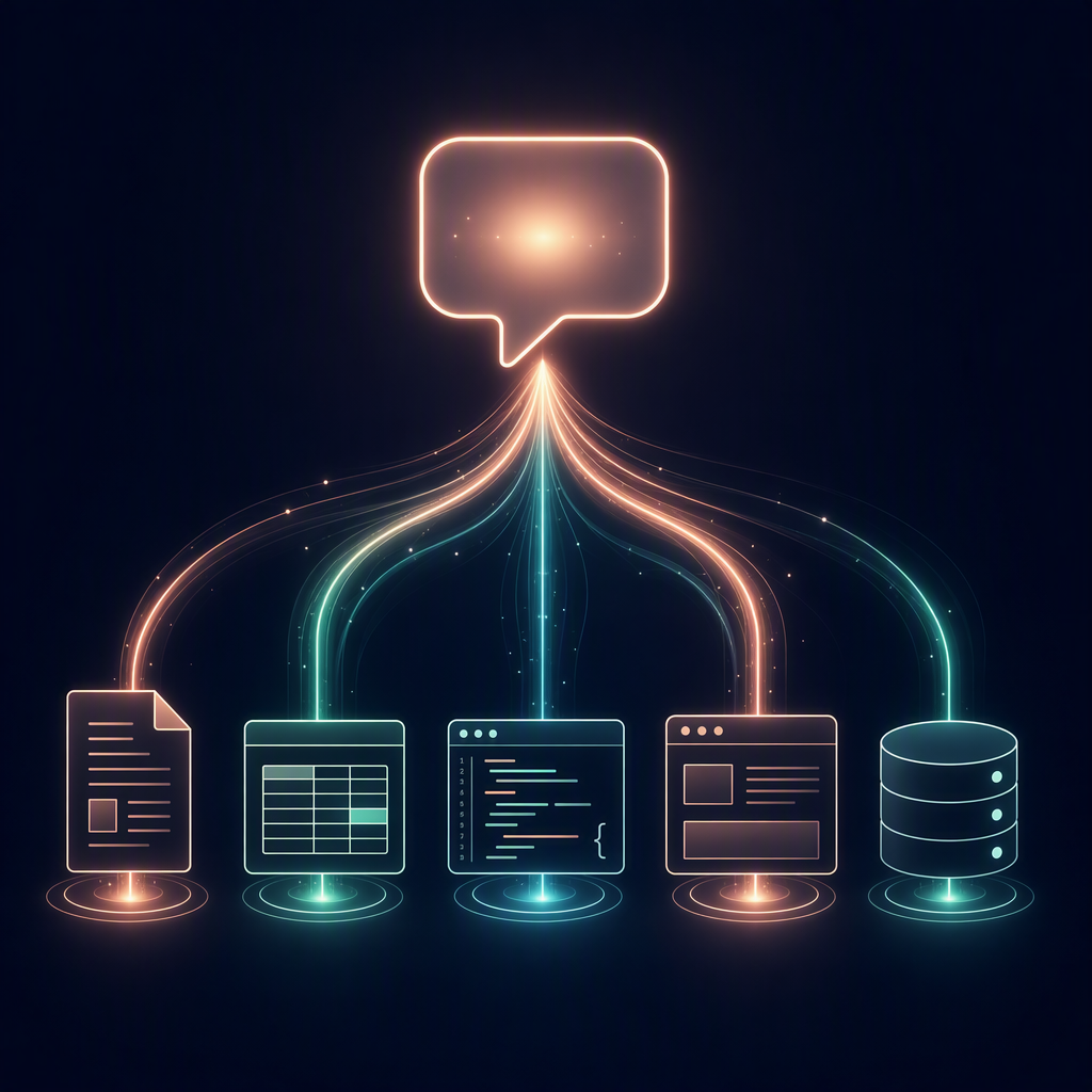 Concept diagram showing a single command driving multiple applications autonomously