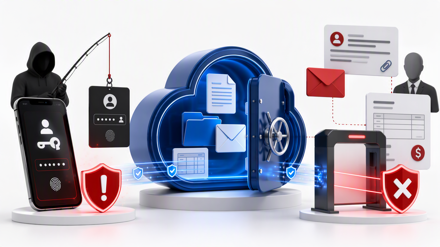 Microsoft 365 cloud storage and identity attack risk illustration