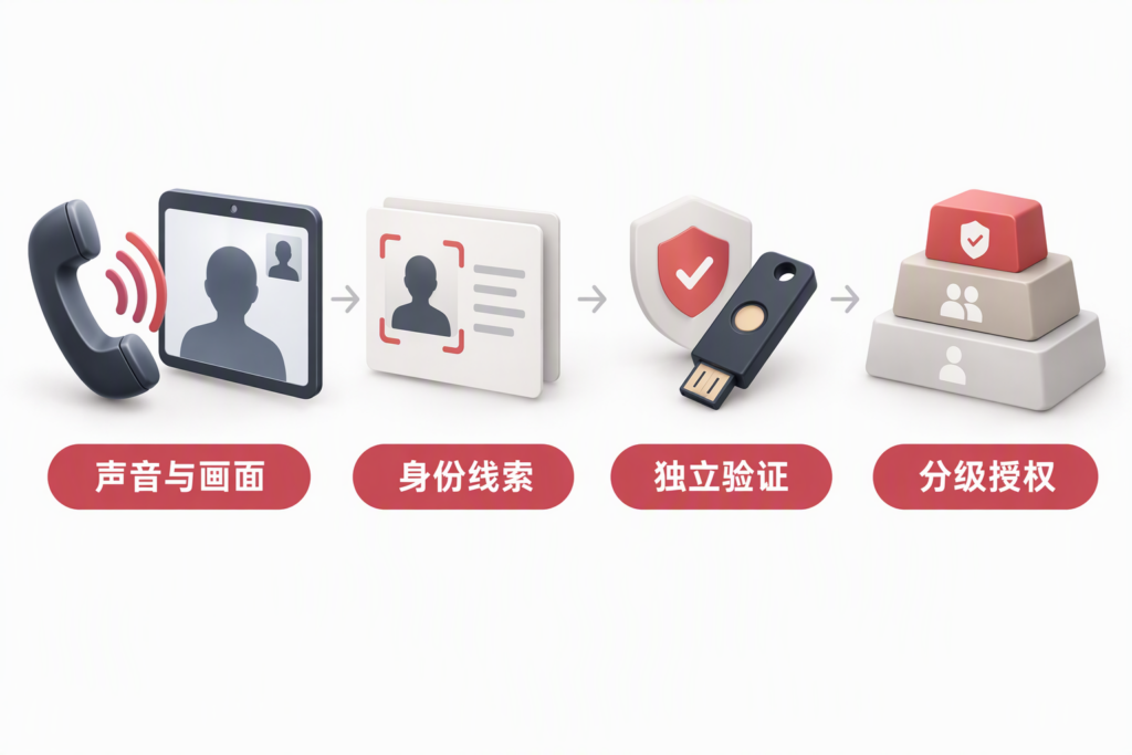 企业将AI生成的声音与视频视作身份线索,并通过独立验证和分级授权保护高风险操作