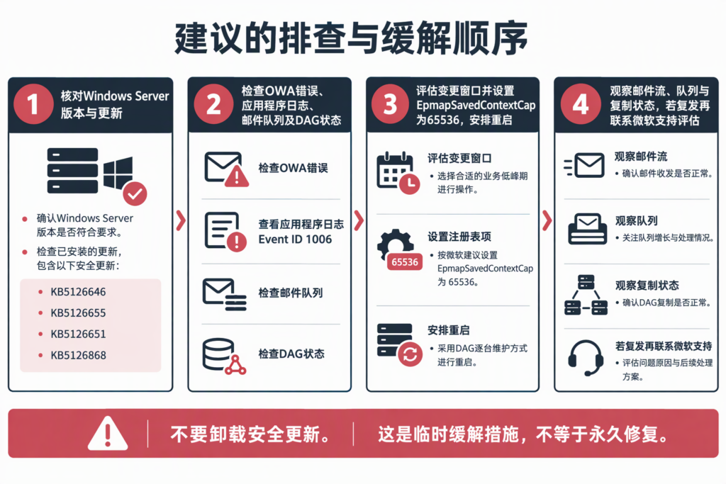 Exchange troubleshooting and mitigation sequence